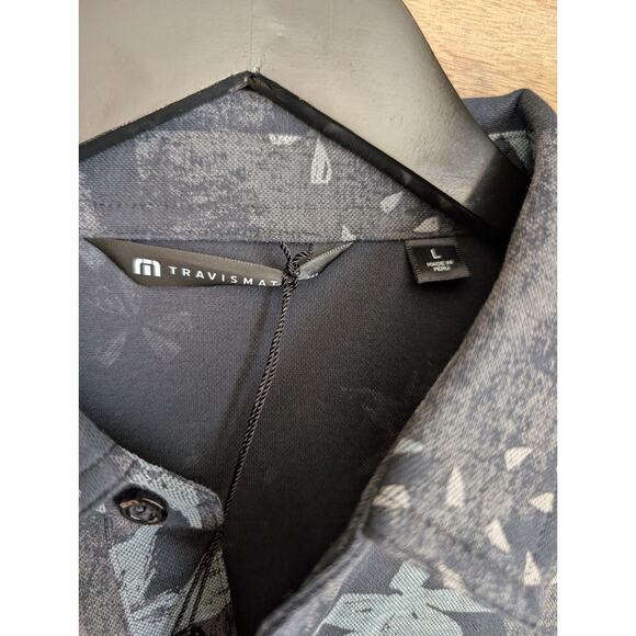 Travis Mathew Trek Tide Polo Shirt Mens Large Black Floral Golf Performance NWT - Picture 3 of 5